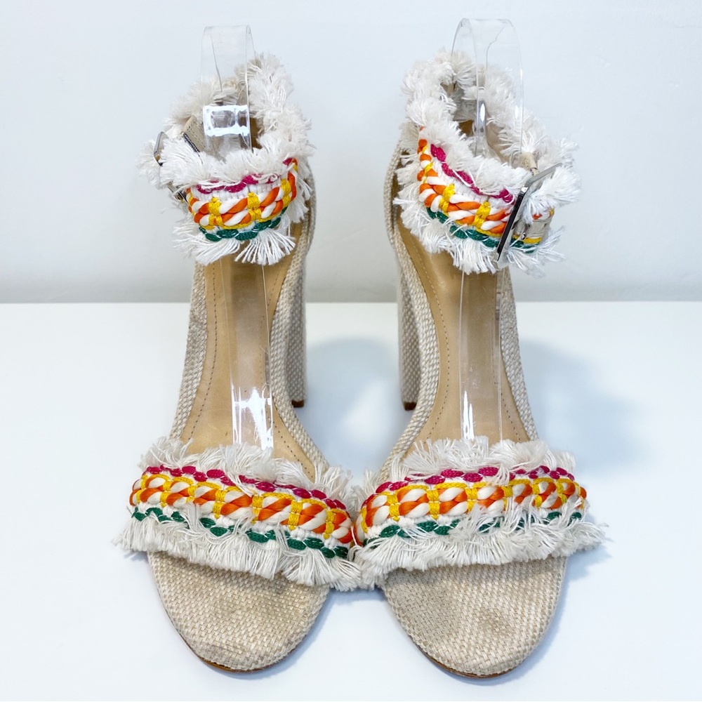 SCHUTZ Zoola Fringe Block Heel shoes woven natural 9.5